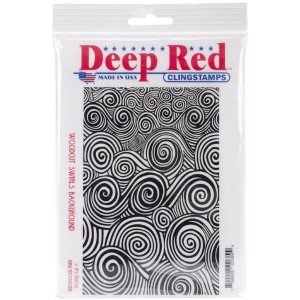 Deep Red Woodcut Swirls Background Cling Stamps class=