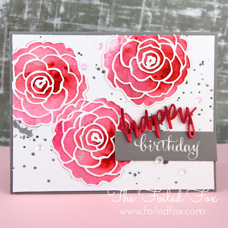Pink watercolored camellias using the Penny Black Camellia die set