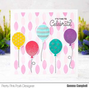 Pretty Pink Posh Birthday Balloons Stamp class=