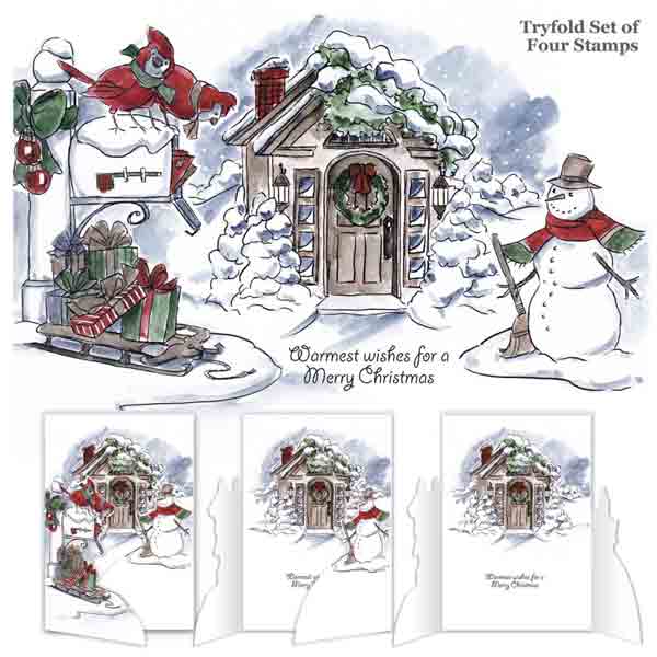 Art Impressions Christmas Scene Try&#039;folds Cling Rubber Stamps