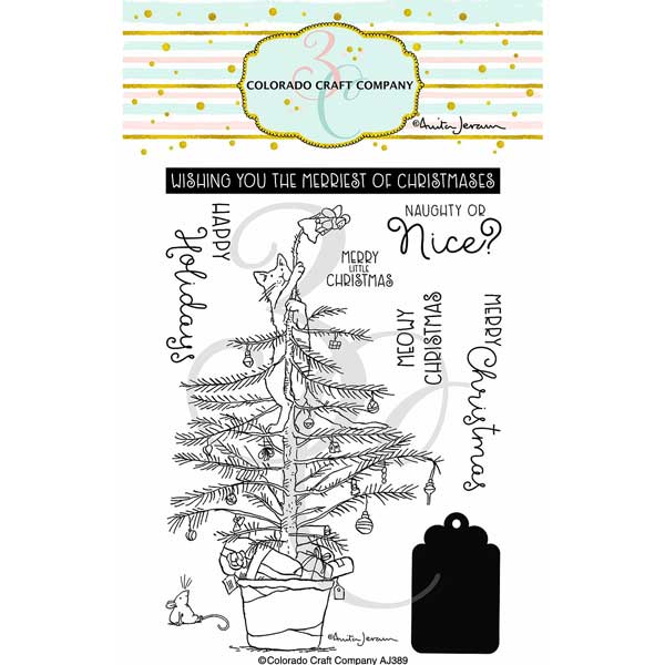 Colorado Craft Company Anita Jeram~Christmas Tree Cat Stamp Set