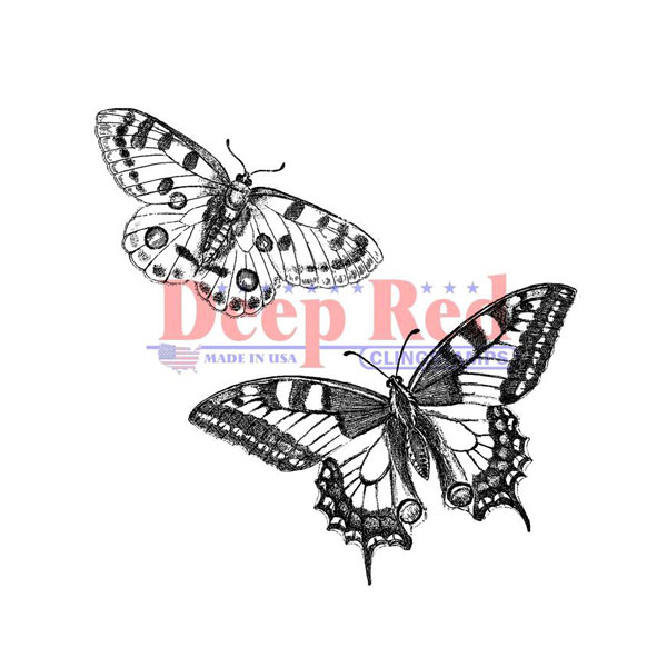 Deep Red Butterflies Pair Cling Stamp