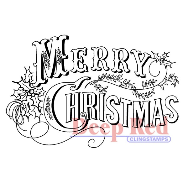 Deep Red Vintage Merry Christmas Cling Stamp