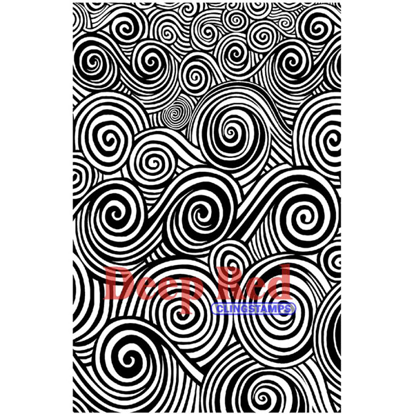 Deep Red Woodcut Swirls Background Cling Stamps