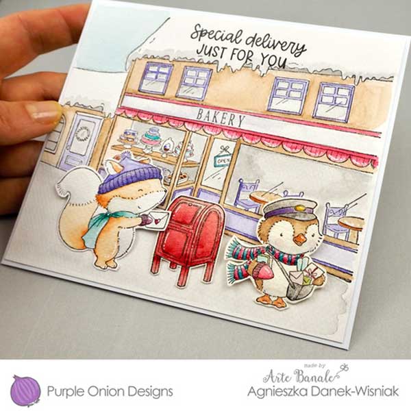 Purple Onion Designs Wallace (penguin mail carrier)