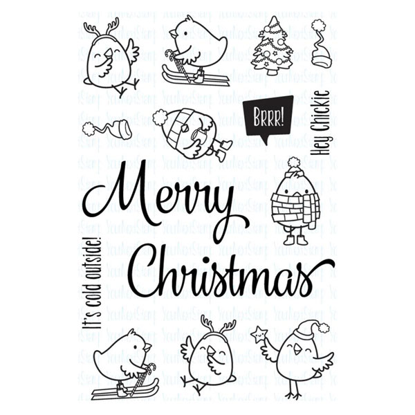 Your Next Stamp Merry Christmas Chickie Stamp Set &lt;span style=&quot;color:red;&quot;&gt;some yellowing&lt;/span&gt;