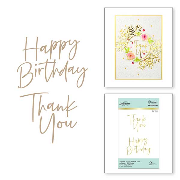 Spellbinders Stylish Script Thank You and Happy Birthday Glimmer Hot Foil Plate