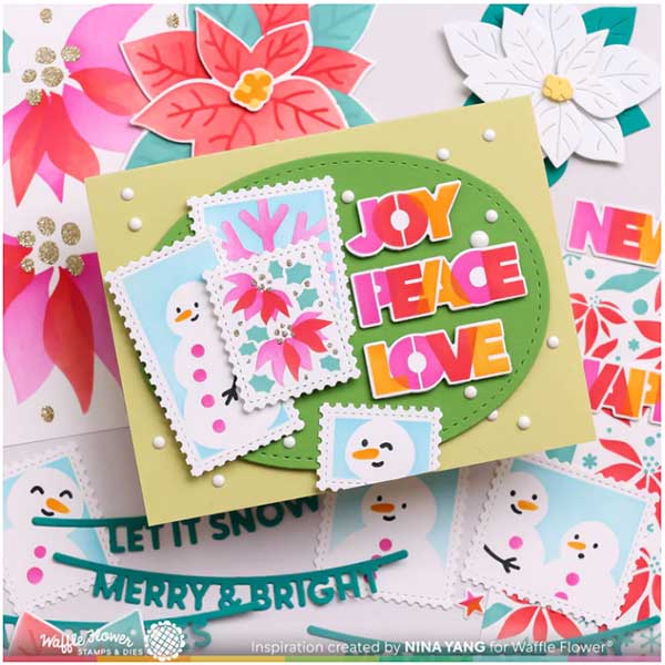 Waffle Flower Overlapping Christmas Words Stencil Trio