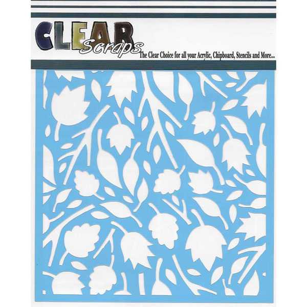 Clear Scraps Twig Leaves Stencil - 6&quot; x 6&quot;