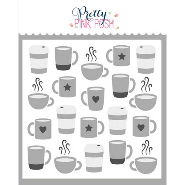 Pretty Pink Posh Layered Coffee Cups Stencil Set