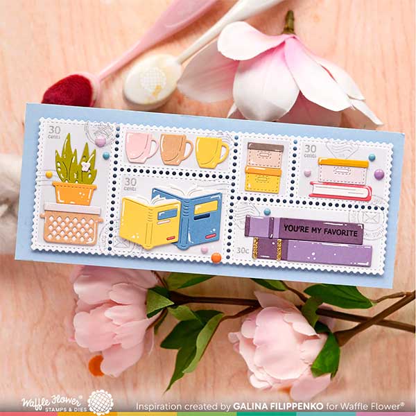 Waffle Flower Postage Collage Slimline Blocks Stencil