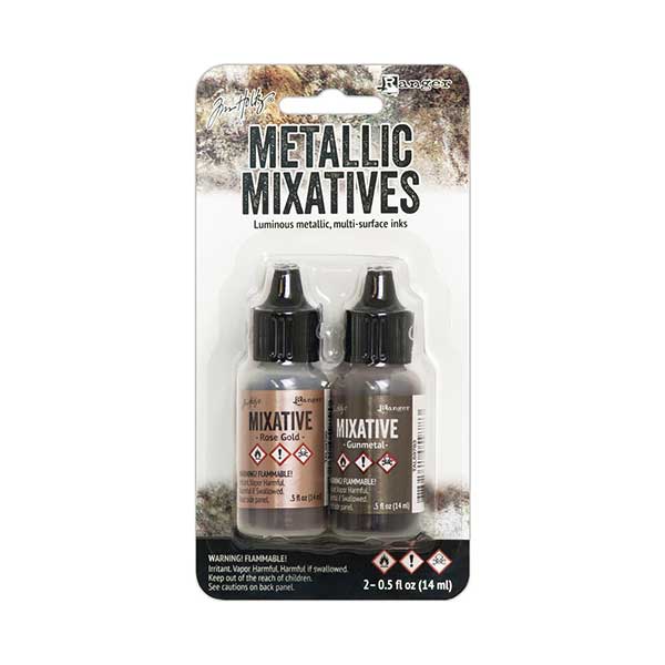 Tim Holtz Alcohol Inks – Rose Gold &amp; Gunmetal Metallic Mixatives