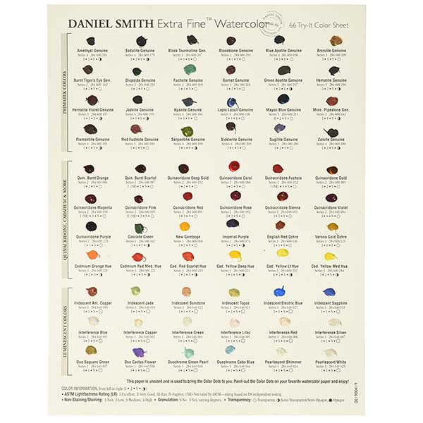 Daniel Smith Extra Fine Watercolor 66 Dot Chart