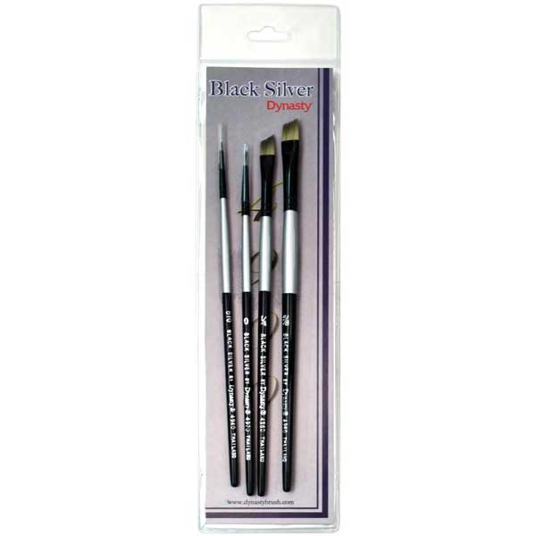 Black Silver Short Handle Brush Set - 4/Pkg