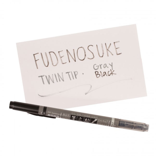 Tombow Fudenosuke Brush Pen - Twin Tip, Black/Grey