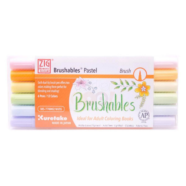 Kuretake Zig Brushables Pen Set of 6 - Pastel