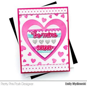 Pretty Pink Posh Scattered Hearts Frame Stencil class=