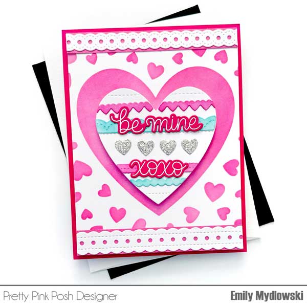 Pretty Pink Posh Scattered Hearts Frame Stencil