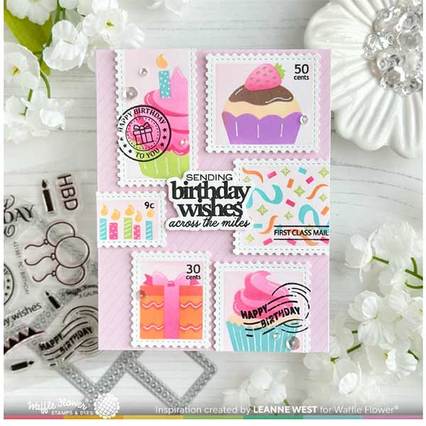 Waffle Flower Postage Collage Cupcake Stencil