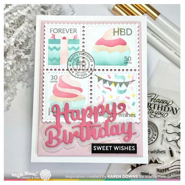 Waffle Flower Happy Birthday Script Word Die