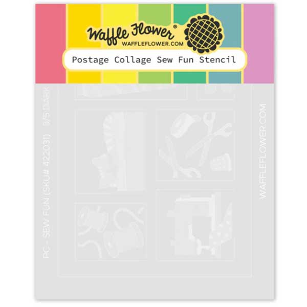 Waffle Flower Postage Collage Sew Fun Stencil
