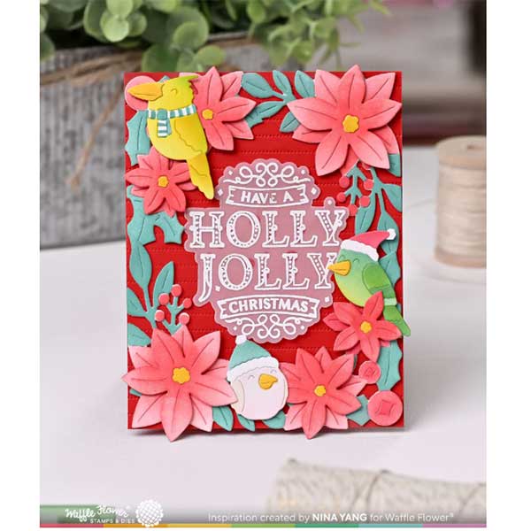 Waffle Flower Poinsettia Frame Sentiments Stamp