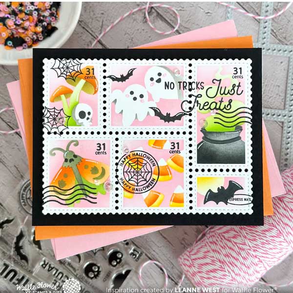 Waffle Flower Postage Collage Spooktacular Stencil