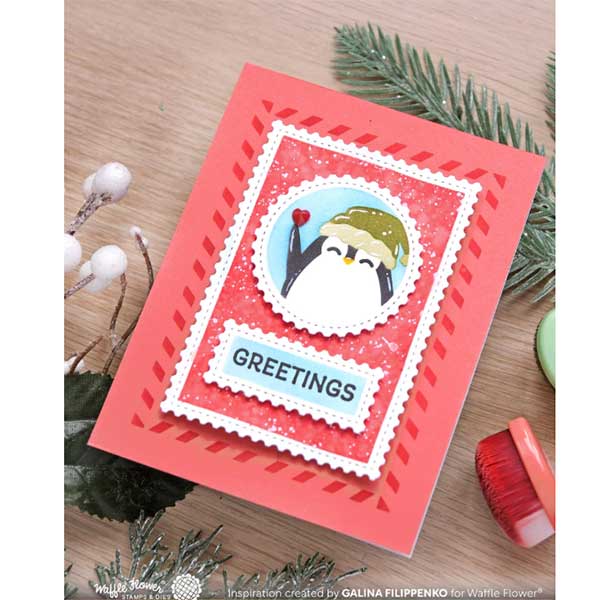 Waffle Flower Nesting Postage Collage Let it Snow Stencil