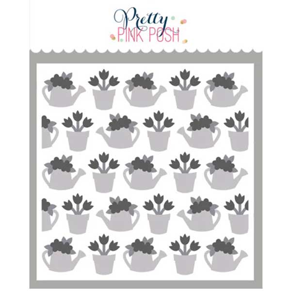 Pretty PInk Posh Layered Watering Can Floral Stencils